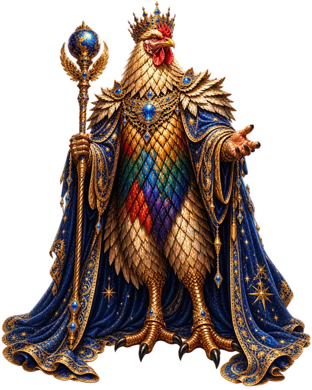 BAAG – gekrönte Figur in königlich blau-goldenem Gewand